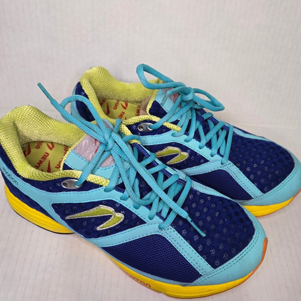 Newton Motion Stability Running Shoes Navy Cyan Yellow Mesh Sneakers 8 - Picture 2 of 10